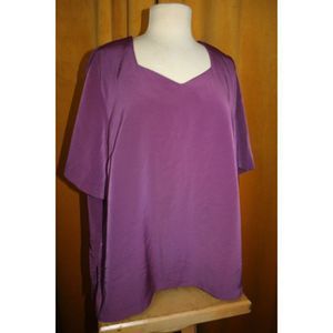 Vintage Kensington Square Women Large Plum Purple Short Sleeve‎ Dress Blouse